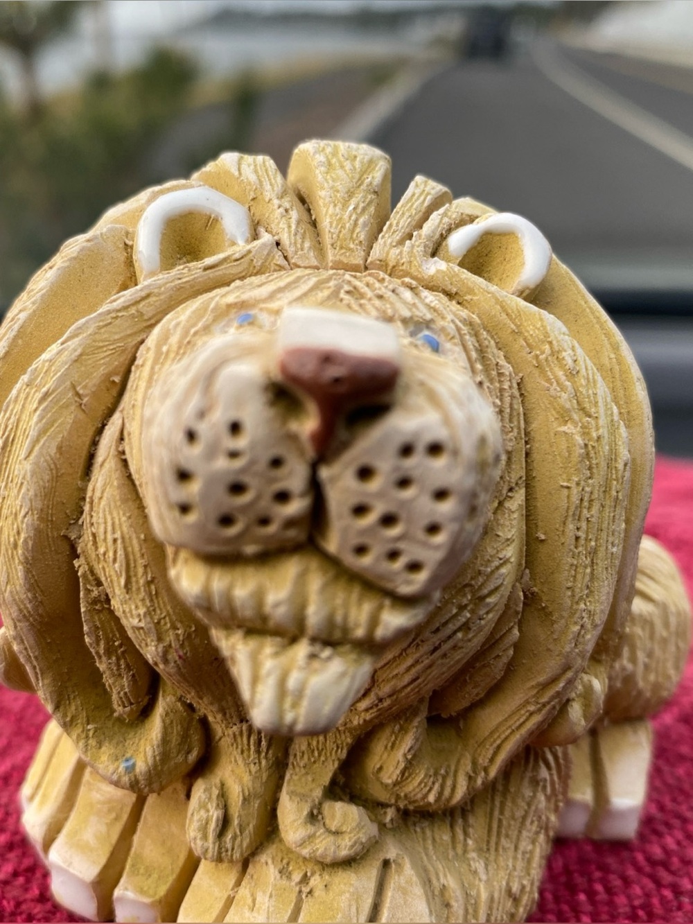 Artesania Rinconada 3” LION Hand Carved Clay Figurine Golden TanSigned Uruguay